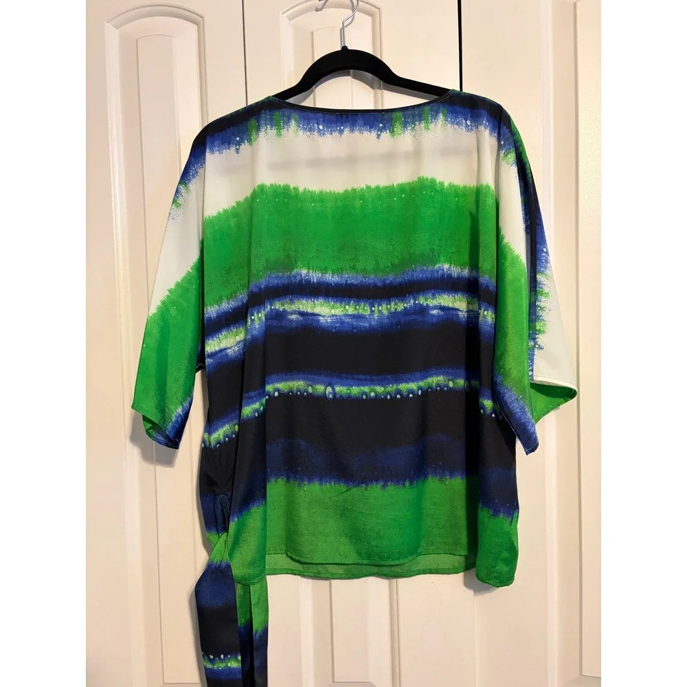 MICHAEL KORS Women's 1X Tie Waist Kimono‎ Sleeve Top Abstract Print